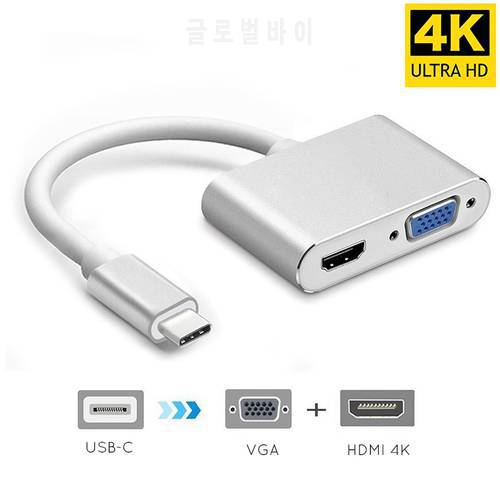 USBC to HDMI 4K 30Hz VGA Adapter USB 3.1 Type C USB-C to VGA HDMI Converter Adapter for New Macbook Pro Chromebook Pixel