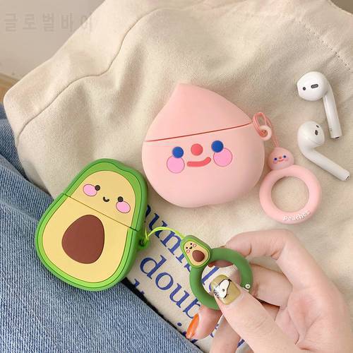 Earphone Case For Apple Airpods 1 Cute Cartoon Cover For Airpods 2 Case Fruit Strawberry Peach Cover For Earpods Case Ring Strap