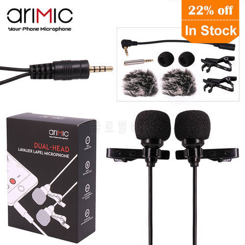 Ulanzi AriMic 6m Dual-Head Lavalier Lapel Clip-on Microphone for Lecture or Interview for Smartphone Mobile phone and Tablets