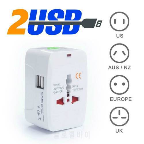 2 USB Charging Port All in One Universal Worldwide Travel Wall Charger AC Power AU UK US EU Plug Adapter Adaptor