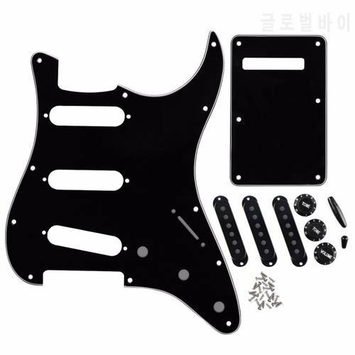 Set of 3Ply Black 11 Hole SSS Guitar Pickguard Strat Back Plate with Pickup Covers Guitar Knobs Tips Guitar Parts & Accessories