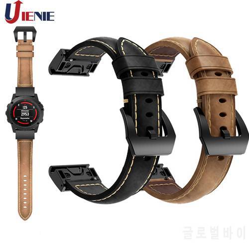 20/22/26mm Leather Watchband Wrist Band Strap for Garmin Fenix 5/5X/5S Plus 6/6x/6s Smart Bracelet Quick Fit Wristband Correa