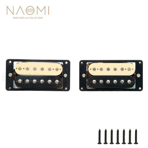 NAOMI Electric Guitar Pickup Dual Coil Humbucker Neck&Bridge Set 50mm/52mm w/Black Frame Ceramic Magnet For ST LP Style Guitar