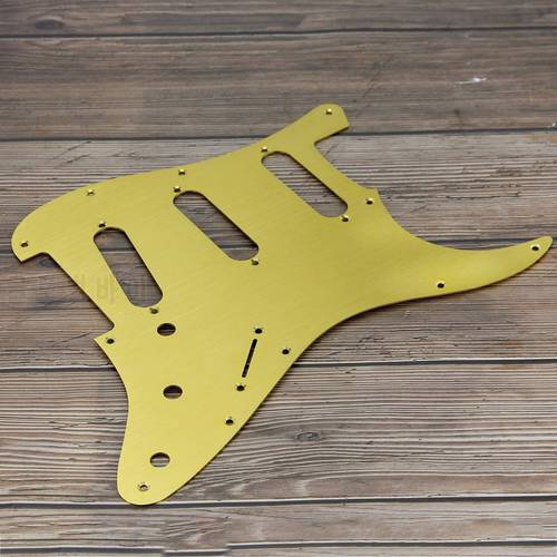 FLEOR 1.5mm Anodized Aluminum Metal Pickguard Electric Guitar SSS Scratch Plate 1Ply Gold for 11 Holes FD ST Style Guitar