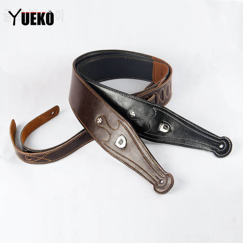 YUEKO Genuine Cow Leather Cowhide Soft Durable Guitar Strap Acoustic Electric Guitar Strap Bass Strap Adjustable Guitar Belt