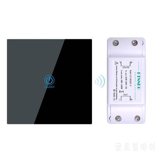AC110V 220C 1Gang Touch Panel Remote Control Light Switch Universal RF Receiver 433Mhz10ARelay Default ON Tempered Glass