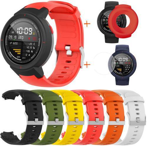 3 in 1 Silicone Watch Band Strap Case For Huami Amazfit Verge + Screen Protector Smart watch Bracelet Replacement accessories