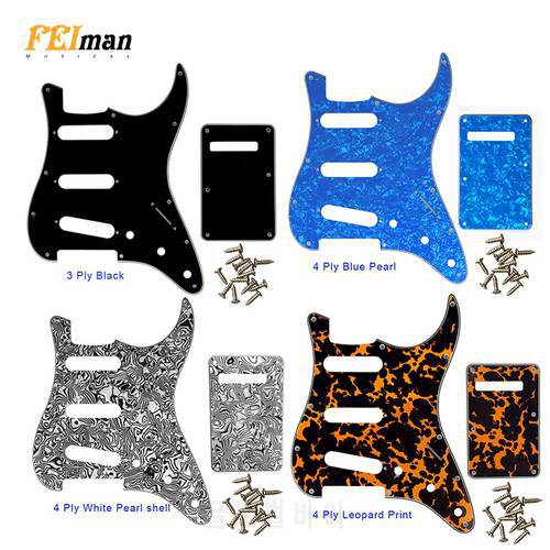 Pleroo 11 Screw Holes Guitar Pickguard With Back Plate Suit For USA/Mexico Fender Strat Standard SSS ST Scratch Plate