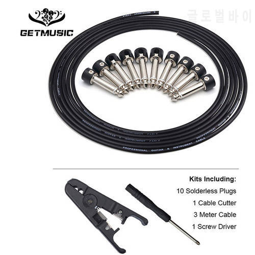 10 Solderless Cable Kits Connections Design Guitar Cable DIY Guitar Pedal Patch Cable Kit Black Cap Plug 3M Cable