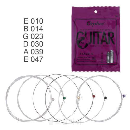 Orphee 6pcs/set 010-047 Acoustic Guitar Strings Silver Plated Anti-Rust Coat Wire with Full Bright Tone & Extra Light