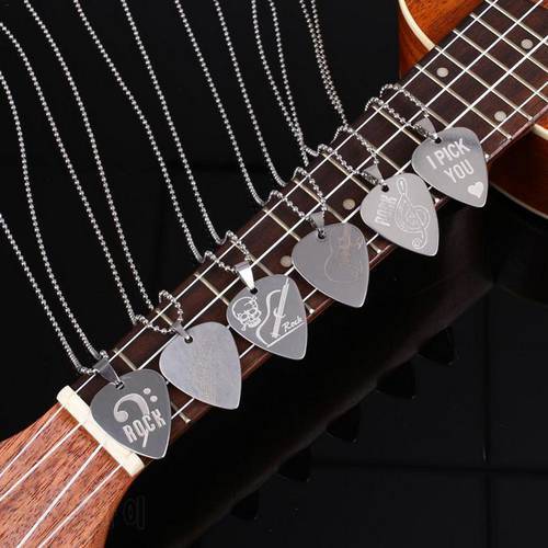 1pc Guitar Pick Necklace Metal Acoustic Electric Guitar Bass Necklace Pick Durable Stainless Steel Thin Mediator Pick With Chain