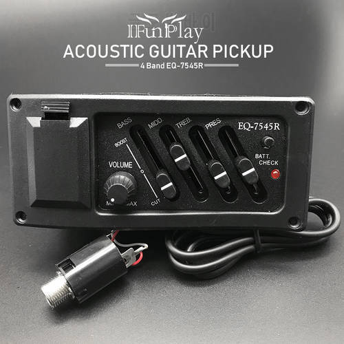 Professional 4 Band Acoustic Guitar Preamp Amplifier EQ 7545R Guitar Pickup 6.5MM Output Acoustic Guitar Acceseories