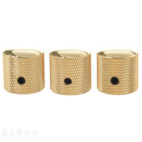 3PCS Gilded Metal Dome Knobs Knurled Barrel for Electric Guitar Parts Gold