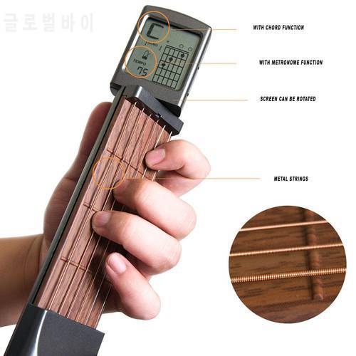 Pocket Guitar Electric Guitar 6 Strings Guitar Gadgets Aerial Finger Exerciser Train Practice Tools with Chord Display
