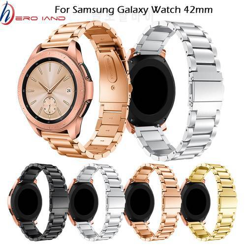 3 Pointer Stainless Steel Watchband 20mm for Samsung Galaxy Watch 42mm Rose Gold Metal Strap Band for Samsung Gear S2