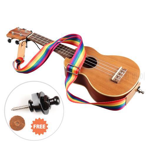 Guitar Ukulele Rainbow Strap Adjustable Multicolor Ukulele Strap Soft Nylon Belt With Free Straplock for Hawaiian Guitar Ukulele