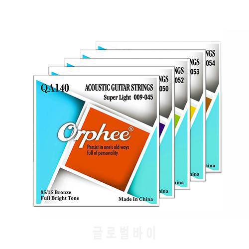 Orphee 6Pcs Acoustic Folk Guitar Strings Hexagonal Steel Core 80/20 Bronze Wire Super Light Tension Guitar Accessories QA Series