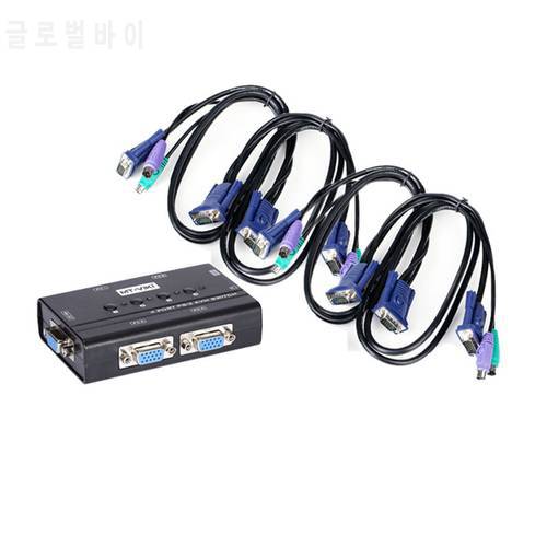 4 Port VGA KVM Switch PS/2 Mouse Keyboard Console Manual Button Press With Original Cable High Resolution 460SL