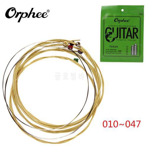 6pcs/pack Orphee Acoustic Guitar String 010-047 Phosphor Bronze Hexagonal Carbon Steel Alloy Strings Guitar & Parts Accessories