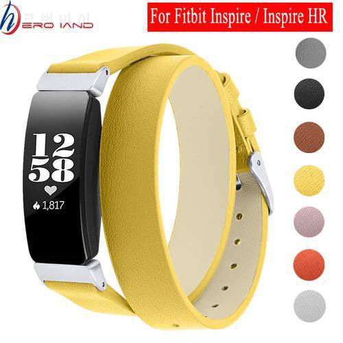 Hero Iand Genuine Leather Wristbands for Fitbit Inspire/Inspire Hr Bands Double Wrap Leather Bracelet for Fitbit Inspire Strap