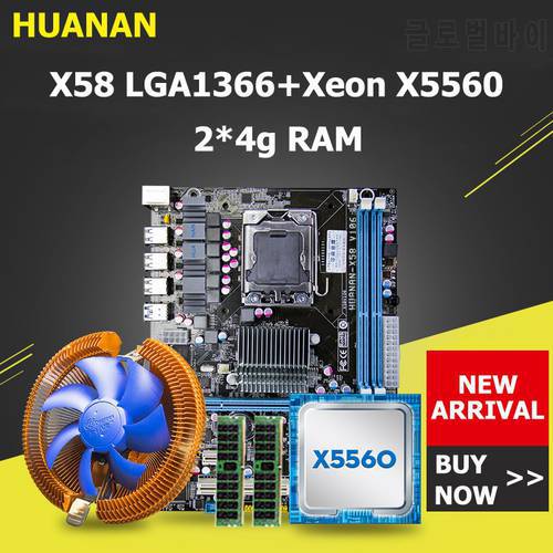 HUANANZHI X58 Motherboard Combo USB3.0 X58 LGA1366 Motherboard with Xeon CPU X5560 with CPU Radiator RAM 8G(2*4G) DDR3 REG ECC