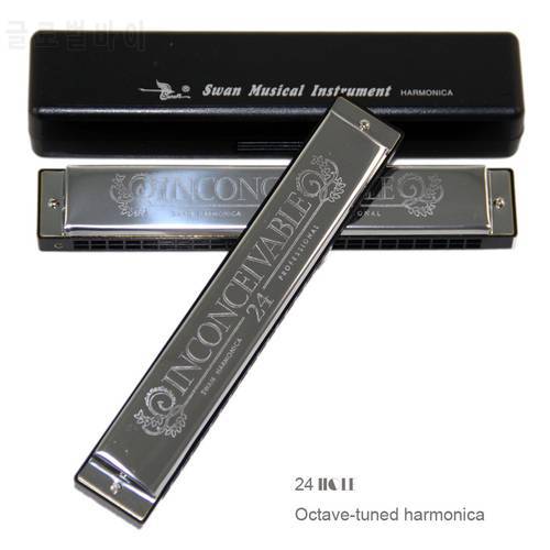 New 2021 Upgraded version Swan 24 Holes Octave-tuned harmonica metal harmonica Key of C with Case