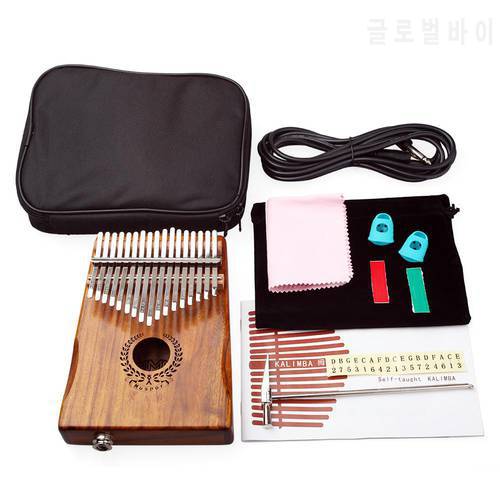 Muspor 17 Keys Thumb Piano EQ kalimba Mbria Acacia Wood Link Speaker Electric Pickup with Bag Cable Tuner Hammer For Beginner