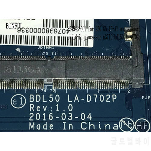 FAST DELIVERY,AVAILABLE MAINBOARD BDL50 LA-D702P FOR HP 15-AY MOTHERBOARD ONBOARD N3710 / N3060 PROCESSOR