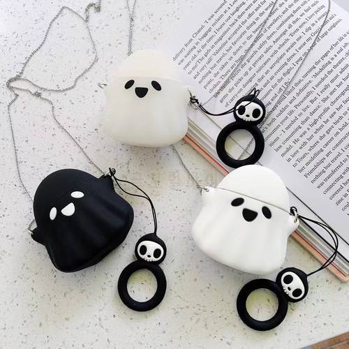 3D Cute Cartoon Ghost Skull Silicone Earphone Case for Airpods 1 2 Wireless Headphone Cover Lanyard Rope Earpods Accessories