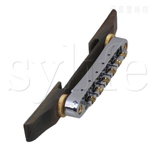 Chrome Plated Jazz Guitar Bridge Tailpiece with Gold Roller Saddle