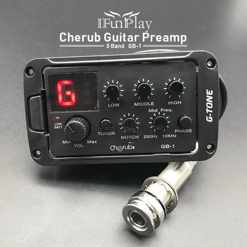 New Cherub Acoustic Guitar Preamp Guitar Equalizer 3-Band EQ with Tuner Phaser Notch Piezo Ceramic pick-up Free Shipping