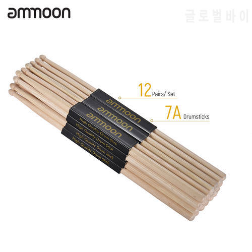 ammoon 3/12 Pairs 5A/ 7A Drumsticks Wooden Drum Sticks Fraxinus Mandshurica Wood Drum Set Percussion Instrument Accessories