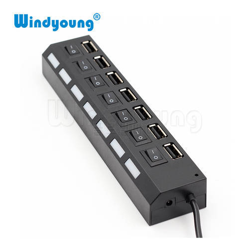 7 port USB 2.0 HUB High Speed Power Cable with LED Light Indicator ON/OFF Sharing Switch Adapter For PC Desktop Laptop