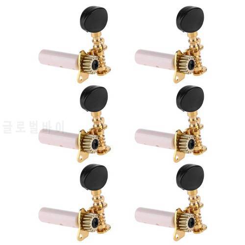 6 pcs Right Left Guitar Tuning Pegs Open Machine Heads Oval Button Gold Acoustic Folk Guitar Parts Tuning Peg Tuners Parts