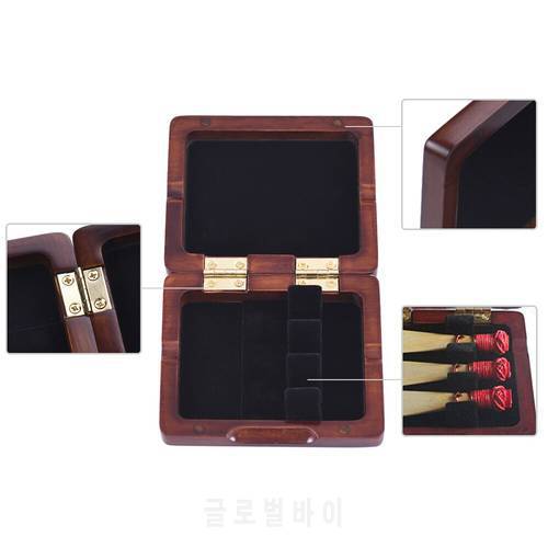 Portable Wooden Bassoon Reed Case Maroon Hand Carved Bassoon Reed Box for 3pcs Reeds