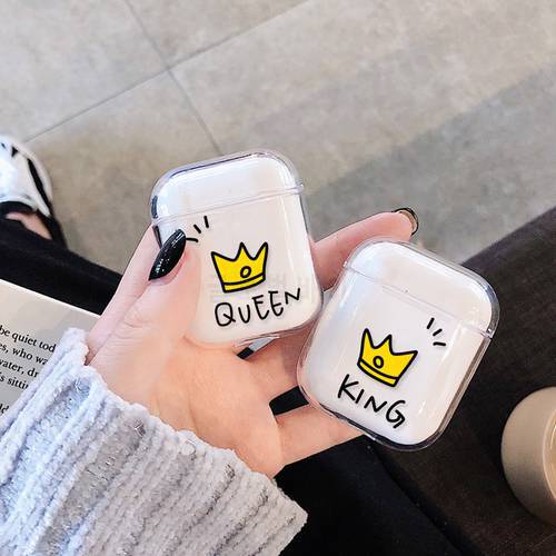 Transparent Earphone Cases For Apple AirPods 2 Box Bag Cute Cartoon King Queen Hard PC Crystal Cover Bag For Airpods Coque