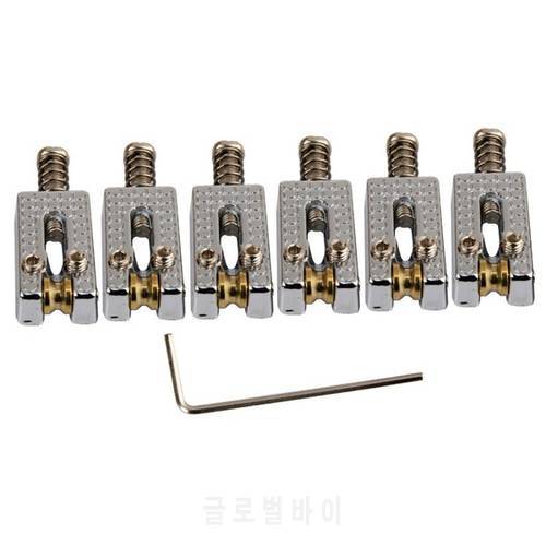 6 Roller Bridge Tremolo Saddles With Wrench For Strat Tele Electric Guitar Chrome Color