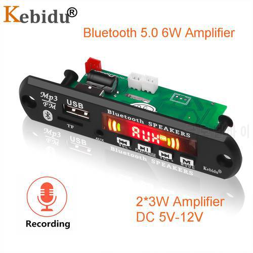 Hands-free Bluetooth 5.0 6W Amplifier MP3 Player Decoder Board 5V 12V Car FM Radio Module Support FM TF USB AUX Audio Record