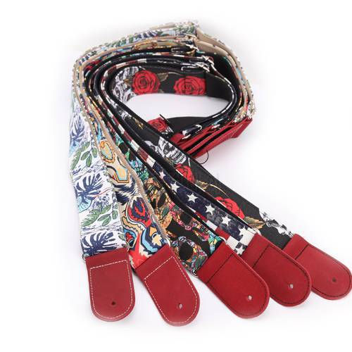 Guitar Strap Canvas and Cotton Double Layer Sewing Soft With Genuine Leather Ends For Bass Electric & Acoustic Guitar