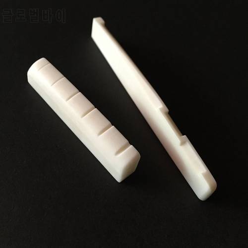 BATESMUSIC 6 String Saddle Nut Cattle Bone Slotted for Acoustic Guitar Replacement