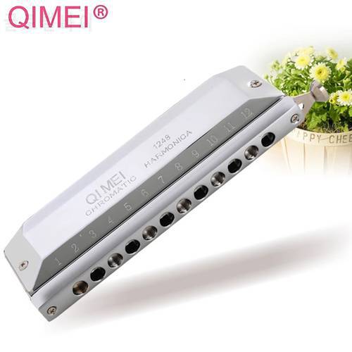 Qimei Chromatic Harmonica 12 Holes Harp Mouth Organ Instrument ABS Comb Key Of C Professional Musical Instruments Qi Mei 1248