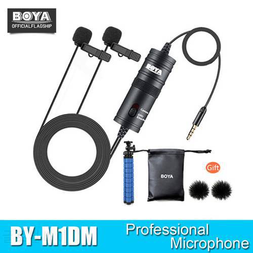 BOYA BY-M1DM Microphone with 6M Cable Dual-Head Lavalier Lapel Clip-on for DSLR Canon Nikon iPhone Camcorders Recording VS BY-M1