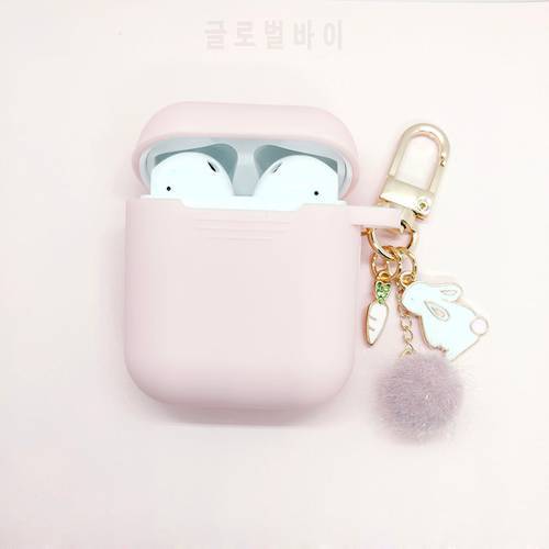 Luxury Diamond Carrot Hairball Rabbit Pendant For Apple Airpods Silicone Bluetooth Earphone Charger Box Protect Cover Key Ring
