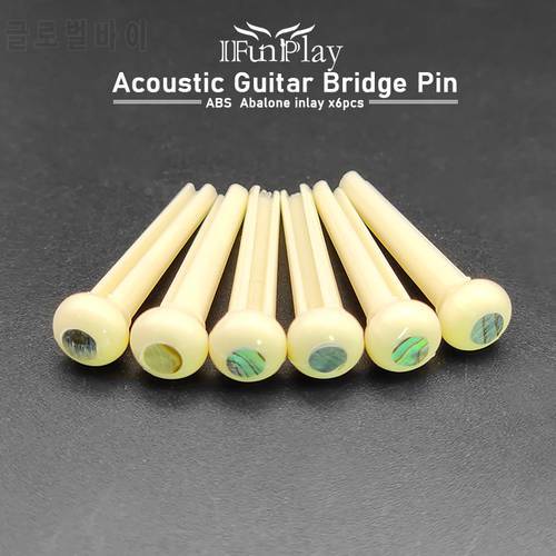 6pcs ABS Acoustic Guitar Bridge Pins Abalone Shell Dot Inlay Bridge Pin for Folk Guitar Replacement Guitar Accessories