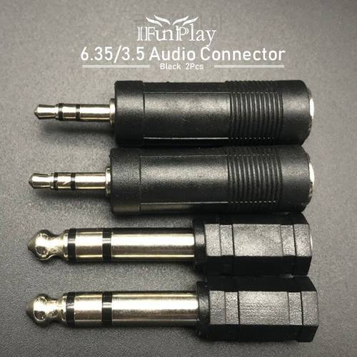2pcs Jack 6.35 mono3.5mm Audio Connector Adapter 6.35MM Mono Plug to 3.5 STEREO/MONO JACK Guitar Connector