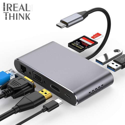 IREALTHINK Type C Hub USB-C Adapter Macbook Pro-accessories To VGA RJ45 PD 100W USB 3.0 Hub Full HD 4K Type C 3.1 Adapter