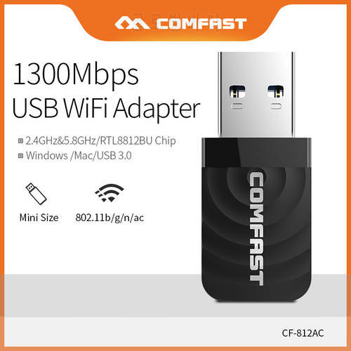 Comfast 1300Mbps USB Wifi Adapter Dual Band 2.4&5.8G USB 3.0 Receive and Launch Wifi Signal Support for Windows Mac CF-812AC