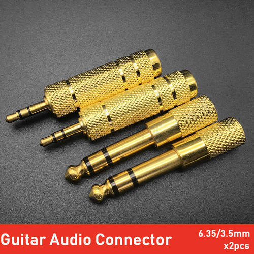 2pcs Guitar Amplifier Microphone 3.5 Female to 6.5/6.35 Male Stereo Audio Connector Adapter Plug Thread Gold