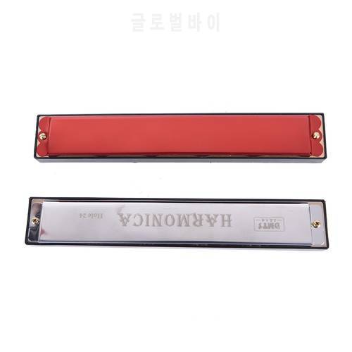 Professional 24 Hole Key Of C Play Harmonica Tremolo Harmonica Mouth Organ Double Row for Musical Beginner