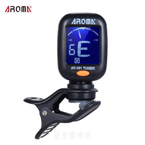 AROMA AT-101 Guitar Tuner Rotatable Clip-on Tuner LCD Display for Chromatic Acoustic Guitar Bass Ukulele Guitar Accessories